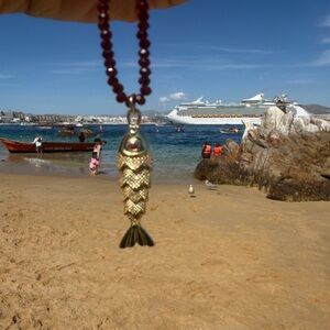 Custom Gold Fish Pendant Necklace with Red Beads